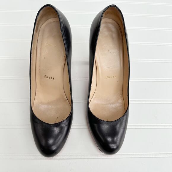 Christian Louboutin Simple Black Nappa Leather Pumps 100 Round Toe Heels 37 - Picture 8 of 11